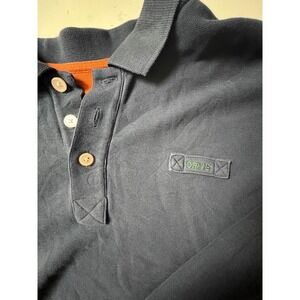 Orvis Mens XL Long Sleeve Polo Shirt Navy Blue Pique Cotton Fly Fishing Rugged